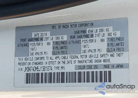 2018 Mazda Cx-5 Grand Touring z USA, uszkodzony, nr VIN JM3KFADM5J1381874